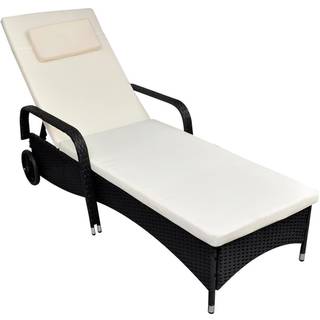 liggestol med hynde & hjul polyrattan sort