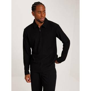 Selected Relax Plisse Half Zip LS Polo Black