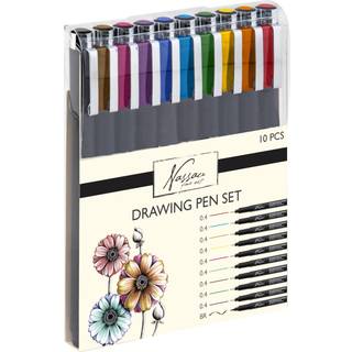 Nassau Drawing pen set fineliners coloured - 10 pcs