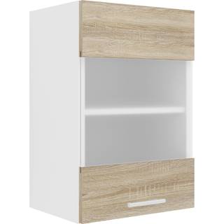Esilo overskab køkken 40 cm 1 glaslåge hvid, eg dekor.