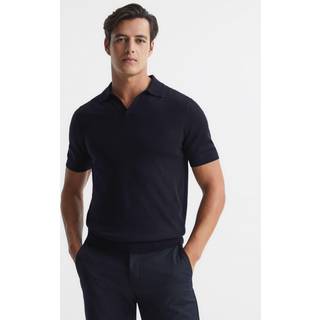 Reiss Reiss Navy Duchie Merino Wool Open Collar Polo Shirt