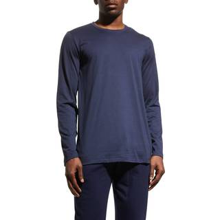 HANRO Herren Longsleeve blau Jersey-Baumwolle unifarben