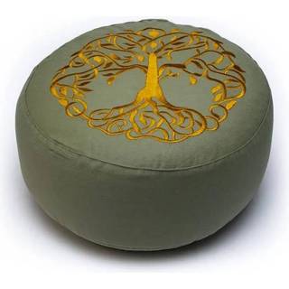 Yogi & Yogini Meditationspude med boghvedeskaller i Olivengrøn, Livets Træ - 33 x 17 cm