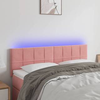 sengegavl med LED-lys 144x5x78/88 cm fløjl lyserød