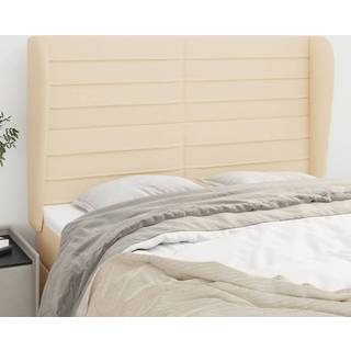 Sengegavl Med Kanter Stof - Creme / 147 x 23 x 118/128 cm