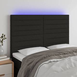 Sengegavl Med Led-Lys Stof - Sort / 144 x 5 x 118/128 cm