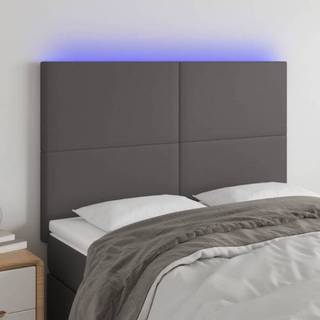 sengegavl med LED-lys 144x5x118/128 cm kunstlæder grå