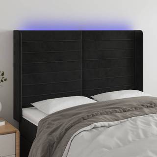 Sengegavl Med Led-Lys Fløjl - Sort / 147 x 16 x 118/128 cm