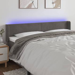 sengegavl med LED-lys 163x16x78/88 cm fløjl mørkegrå
