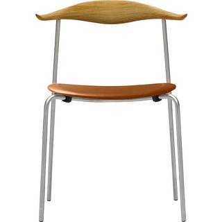 Carl Hansen - CH88P - Klädd sits, Oljad Ek, Lädergrupp B Thor - 307, Ben i Rostfritt stål - Spisebordsstole - Hans J. Wegner - Brun - Metal/Træ