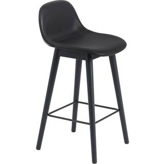 Muuto Fiber Barstol  Sort Refine Læder Træ Ryglæn | Muuto Variant: 75 cm