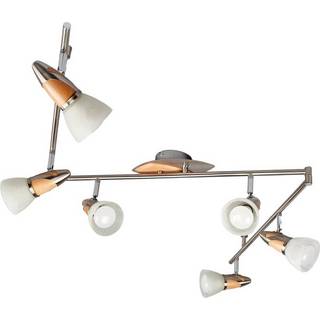 Lindby loftlampe Marena, 6 lyskilder, glas, træ, 180 cm lang