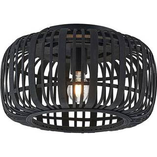 Lindby Canyana loftlampe, sort, rattan, Ø 40 cm