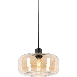 Art Deco Pendellampe sort med ravfarvet glas - Bizle