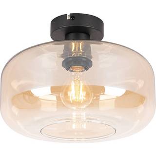 Art deco loftslampe sort med ravfarvet glas - Bizle