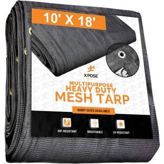 Xpose Safety Heavy Duty Mesh Tarp - 10A X 18A Multipurpose Black Protective Cover med luftstrøm - Brug til Tie Downs Shade Fences Canopies Dump T