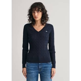 GANT Dame Kabelstrikket sweater af strækbomuld med V-hals (M)