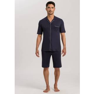 HANRO Herren Pyjama blau Jersey-Baumwolle unifarben