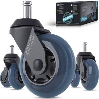 Stealtho Advanced Office Chair Wheels S?t p? 5 - Beskyt tr?gulv og t?ppe uden formand Mat - Udskiftning af tunge hjul - Navy Soft Polyurethane -