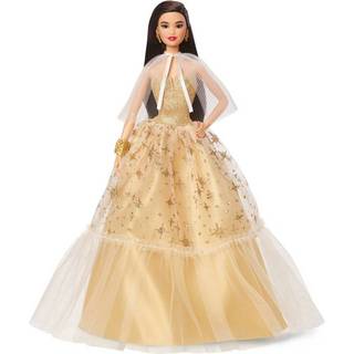 Barbie Signature Doll 2023 Holiday Collection Mulighed med Golden Gown & Black Hair Doll Stand & Showable Packaging