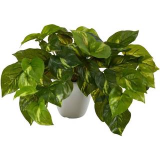 N?sten naturlig 9in. Pothos Artificial Plant in White Planter (Real Touch)