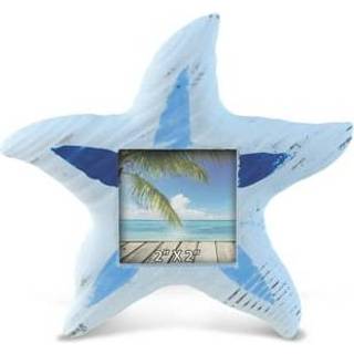 Forbundet Cota Global Light Blue Stripes Starfish Beach 2x2 Frame - Blue Wood Starfish Photo Frame Handmade Beach Sand Nautical Picture Ramme til