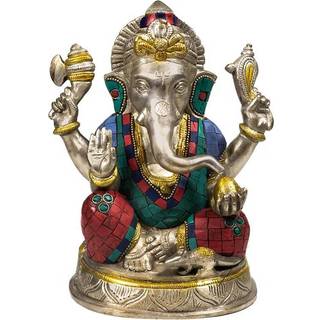 Ganesha Statue med mosaik dekoration - 20 cm.