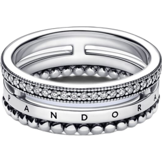 Pandora 192312C01 Silberring für Damen Logo, Pavé & Beads