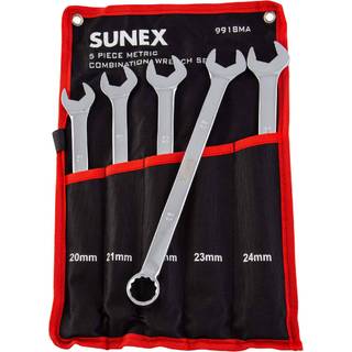Sunex Tools 9918MA Metric V-Groove Combination Wrench Set 20mm-24mm Fuldt poleret 5-delt (inkluderer roll-case)