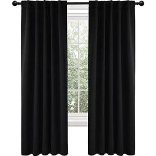Deconovo lang rygfane og stanglomme mrklgningsgardiner til stuen - termisk isolerede lysblokerende gardiner 42x95 tommer sorte 2 paneler