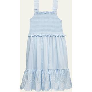 Self-Portrait Kids Smocked cotton poplin dress - blue - Y 7