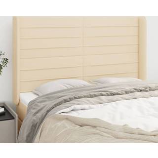 Sengegavl Med Kanter 83X16X78/128 Cm Stof - Creme / 147 x 16 x 118/128 cm