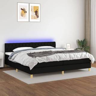 kontinentalseng med LED-lys 200x200 cm stof sort