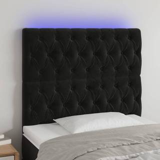 Sengegavl Med Led-Lys Velour - Sort / 90 x 7 x 118/128 cm
