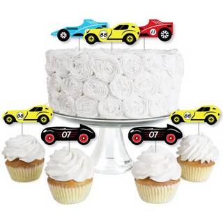 Stor prik af lykke Lad os gå racing - dessert cupcake toppers - racerbil fødselsdagsfest eller baby shower klare godbid - sæt af 24