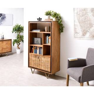 Designer-Highboard Stonegrace 88 cm Akazie Natur 3D 2 Türen