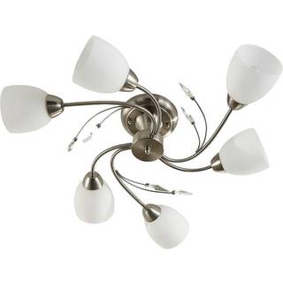 Lindby loftlampe Tatas, Ø 64 cm, nikkel, 6 lyskilder, glas
