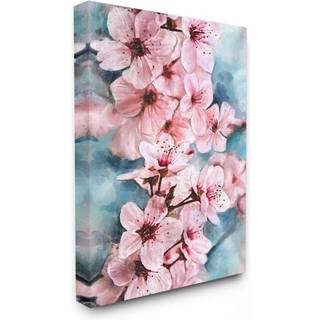 Stupell industrier gren af ???lomstrende kirseb?rblomster lyser?d bl? v?gkunst 16x20