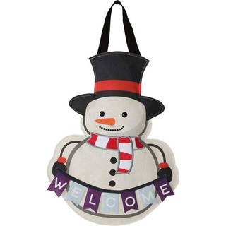 Winter Snowman Burlap Door Hanger Velkommen broderet 13 """" X 20 """" Briarwood Lane