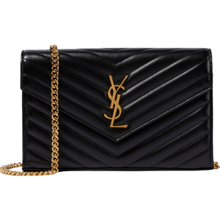Saint Laurent Cassandre matelassÃ© leather wallet on chain - black - One Size