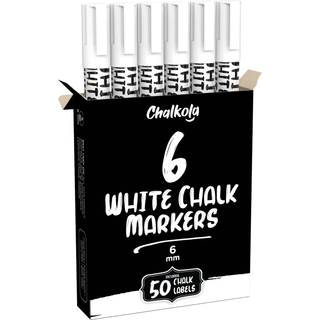Chalkola White Chalk Markers (6 Pack) - Hvid t?r sletning Liquid Kridtpenne til tavle Blackboard Window Bistro Car Glass Board Signs - Slettbart
