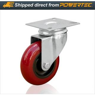 Powertec 3 tommer drejelig hjulhjul sæt med 4 med 640 lbs belastninger tunge plade hjul PU ricinushjul til møbelvogn Dolly og arbejdsbænke (17206