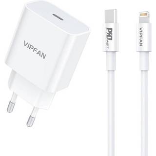 Vipfan Wall charger E04 USB-C 20W QC 3.0 + Lightning cable (white)