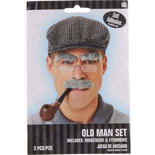 Gr? gammel mand oversk?g og ?jenbryn - 1 s?t passer til de fleste teenagere og voksne - perfekt til sk?re fester og scenepr?stationer