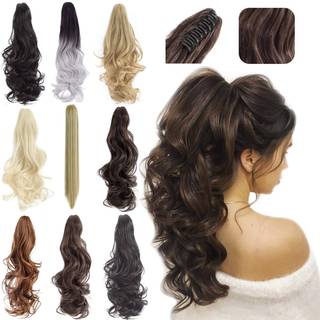 Felendy Ponytail Extension Claw 18 """" 20 """" Curly Wavy Straight Clip in Hairpiece One Piece A Jaw Long Pony Tails for Women Dark Brown