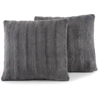 Cheer Collection faux pels kast puder - dekorative puder til sofa seng kaste puder gr? accent puder til sovev?relse eller stue ?stetisk s?t med 2