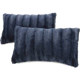 Cheer Collection faux pels kast puder - dekorative puder til sofa seng kaste puder bl? accent puder til sovev?relse eller stue ?stetisk s?t med 2