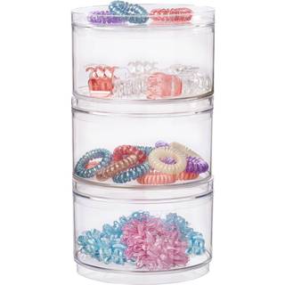 Stori Bella Stackable Clear Plastic Container (S?t med 3) Runde forf?ngelighed Opbevaringsarrang?rer med l?g til h?rtilbeh?r og sk?nhedsforsyning