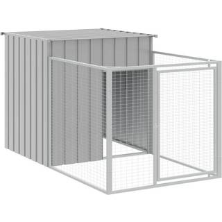 hundehus med løbegård 110x201x110 cm galvaniseret stål lysegrå