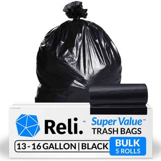 Reli. 13 gallon papirkurvposer | 250 poser | Sorte papirkurvposer 12-13 gallon | K?kken affaldspose | Foring